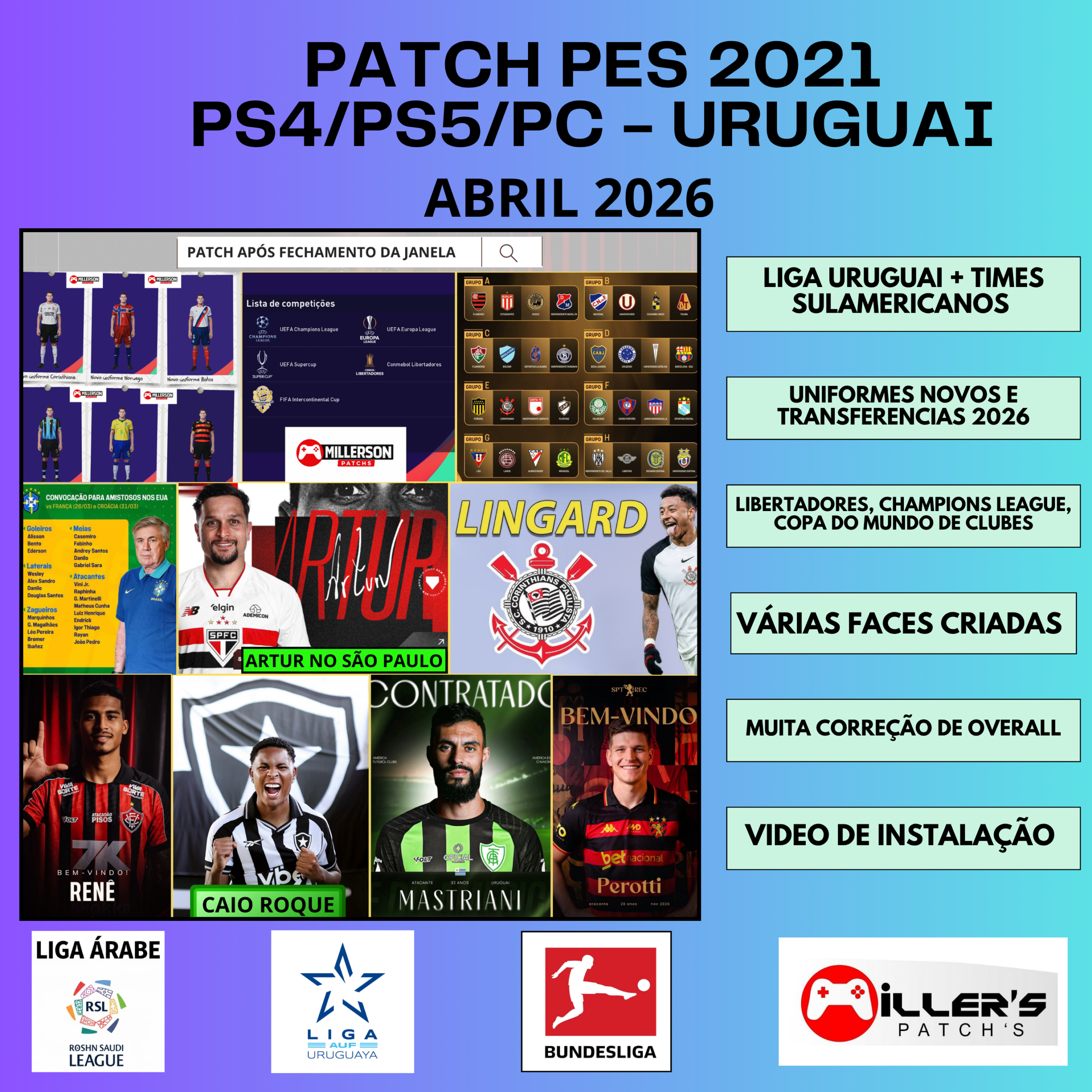 PATCH PES 2021 PS4/PS5/PC LIBERTADORES COM LINGARD NO CORINTHIANS