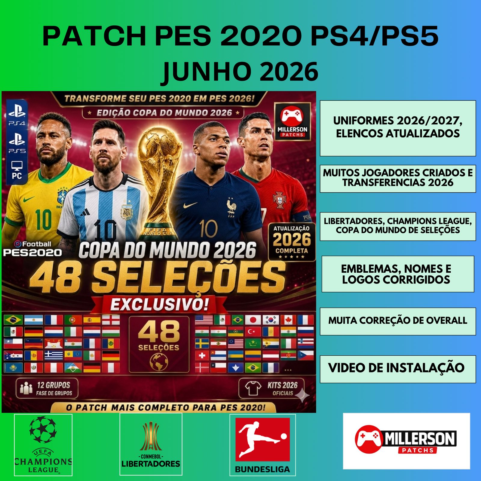PATCH PES 2020: ESPECIAL COPA DO MUNDO 2026 COM 48 SELEÇÕES – PS4/PS5
